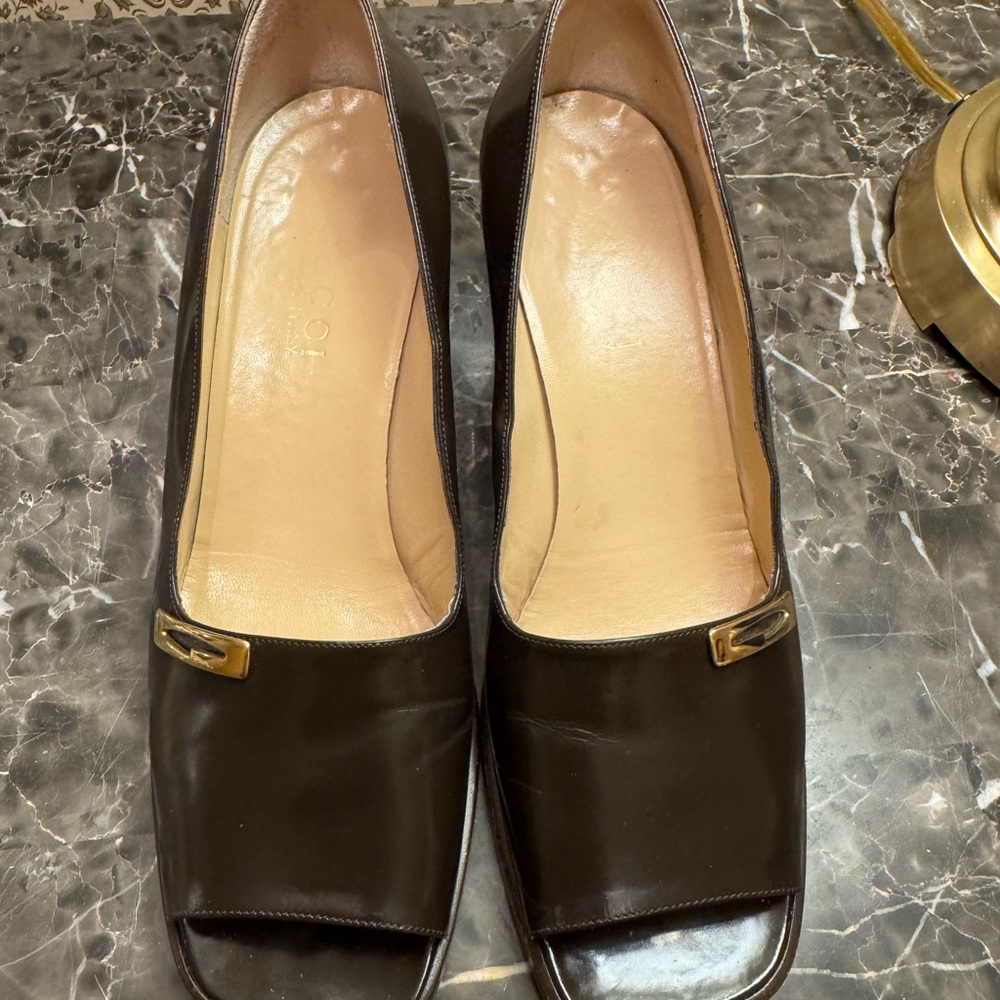 Gucci Dark Brown Peep-Toe Heels